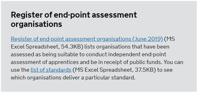 Register of End-Point Assessment Organisations EPAOs screenshot